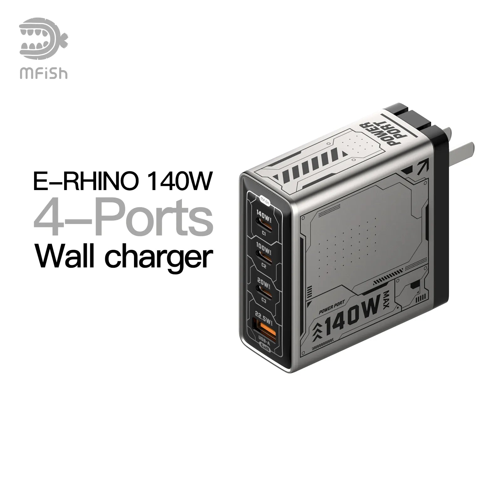 mfish-rehino-4-ports-140W-Charger-silver